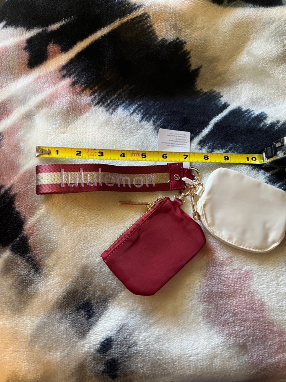 lululemon Burgundy and Cream Wristlet Key Pouch Set with Strap NWT